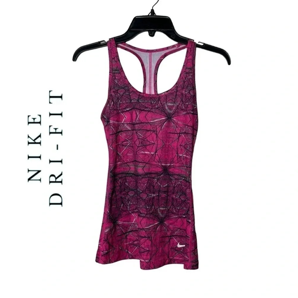 1648. NIKE DRI-FIT WORKOUT TANK TOP PINK/GRAY/BLACK IN COLOR; GEOMETRICAL SHAPES